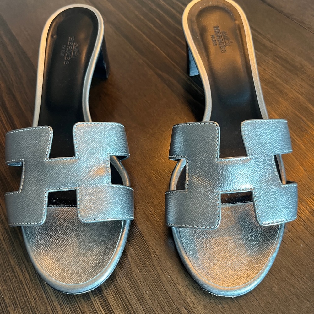 Hermes Silver Sandals with Iconic H-Cutout Design